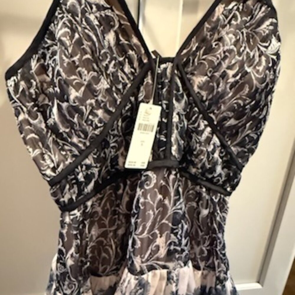 Anthropologie Navy and Cream Floral Midi Dress - Picture 3 of 11